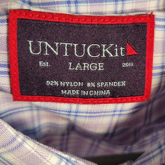 UNTUCKit Purple Blue Plaid Dress Shirt Men’s Large L Stretch Meyer 40098 - Picture 3 of 8